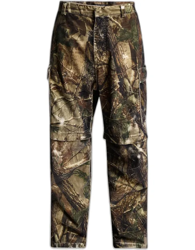 Camouflage Flocked Cotton Relaxed-fit Cargo Pants