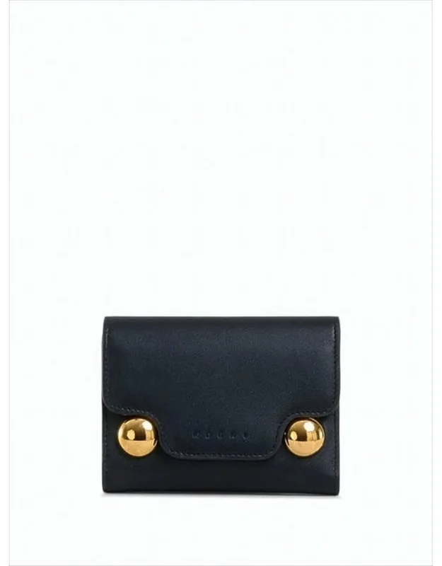 Rectangular Calf Leather Wallet With Gold-tone Accents