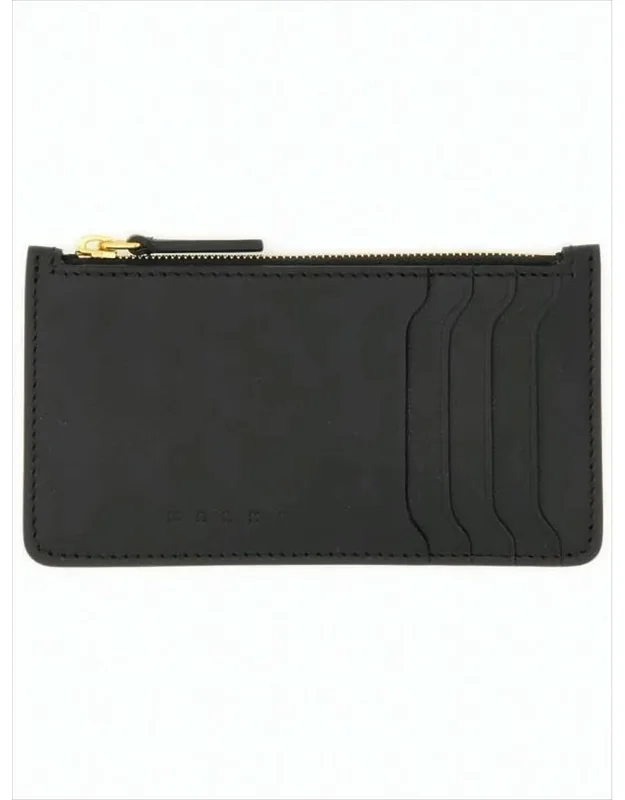 Rectangular Calf Leather Wallet With Gold-tone Zipper