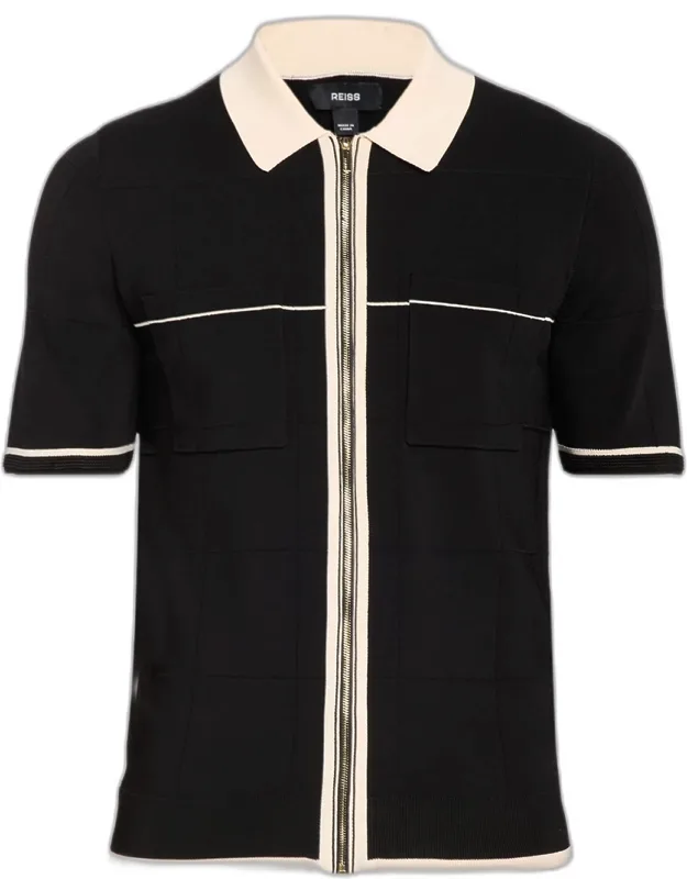 Tipped Knit Full-zip Polo Shirt