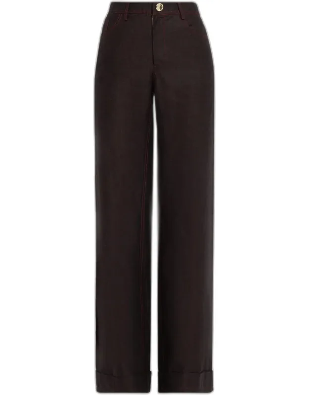 Wide-leg Denim Cuffed Pants