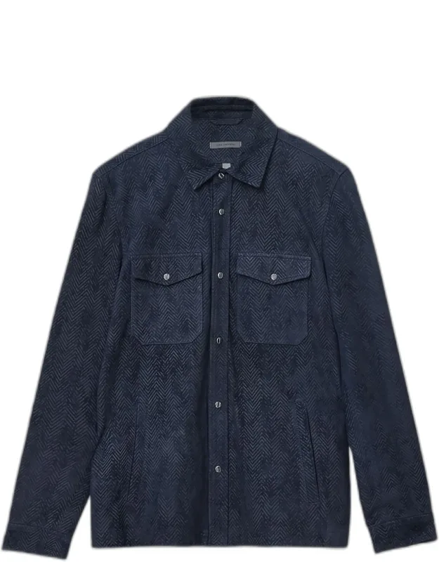 Chevron Herringbone Suede Shirt Jacket