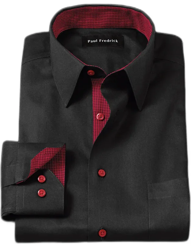 Comfort Stretch Non-iron Solid Dress Shirt With Contrast Trim