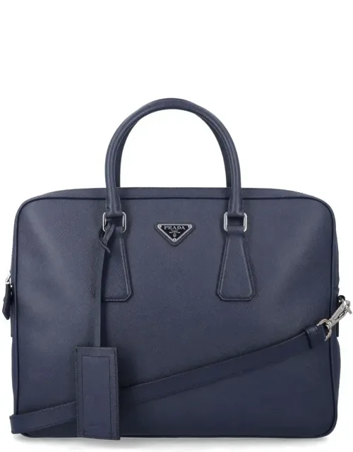 Saffiano Leather Work Bag With Shoulder Strap