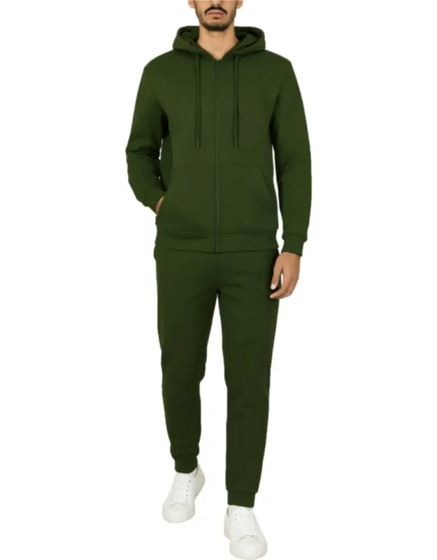 Fleece Lined Full-zip Hoodie And Fleece Jogger Sweatpants With Zipper Side Pockets Matching Set