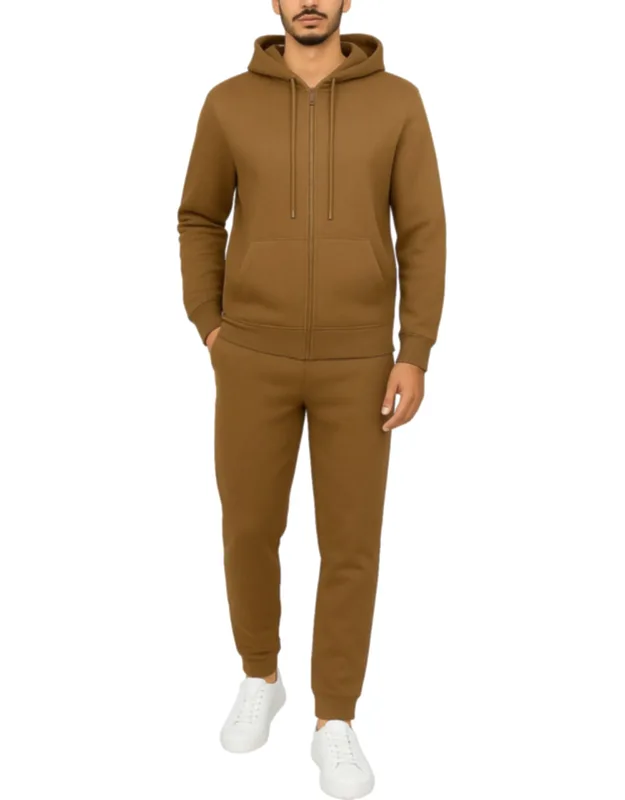 Fleece Lined Full-zip Hoodie And Fleece Jogger Sweatpants With Zipper Side Pockets Matching Set