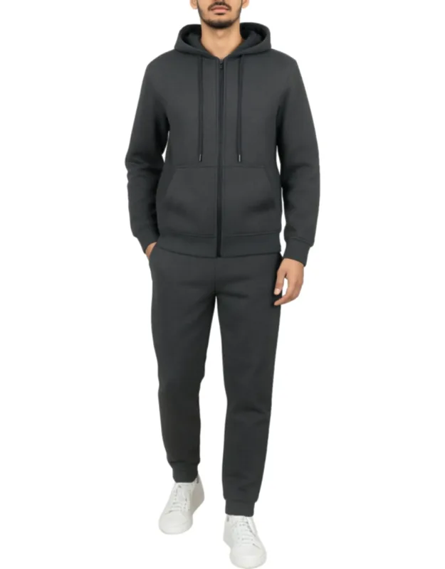 Fleece Lined Full-zip Hoodie And Fleece Jogger Sweatpants With Zipper Side Pockets Matching Set