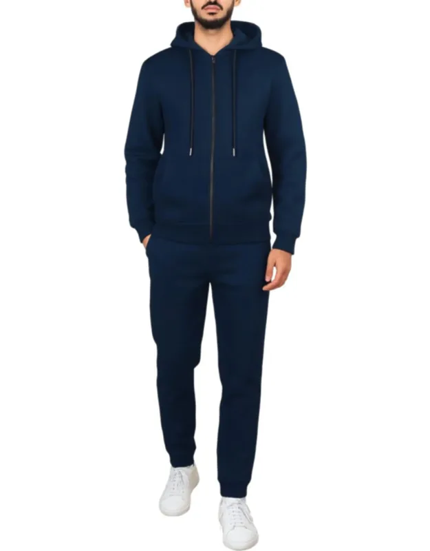 Fleece Lined Full-zip Hoodie And Fleece Jogger Sweatpants With Zipper Side Pockets Matching Set