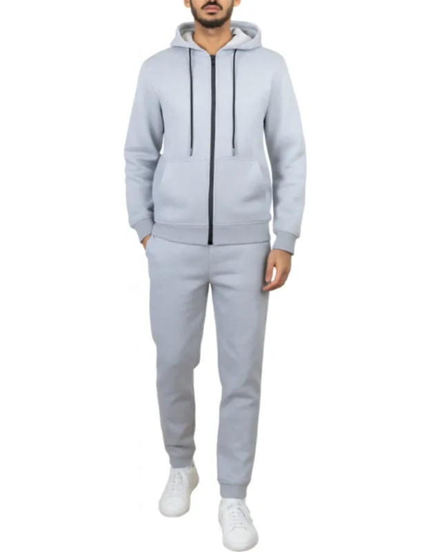 Fleece Lined Full-zip Hoodie And Fleece Jogger Sweatpants With Zipper Side Pockets Matching Set