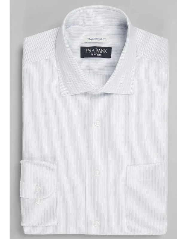 Traditional Fit Spread Collar Stripe Dress Shirt