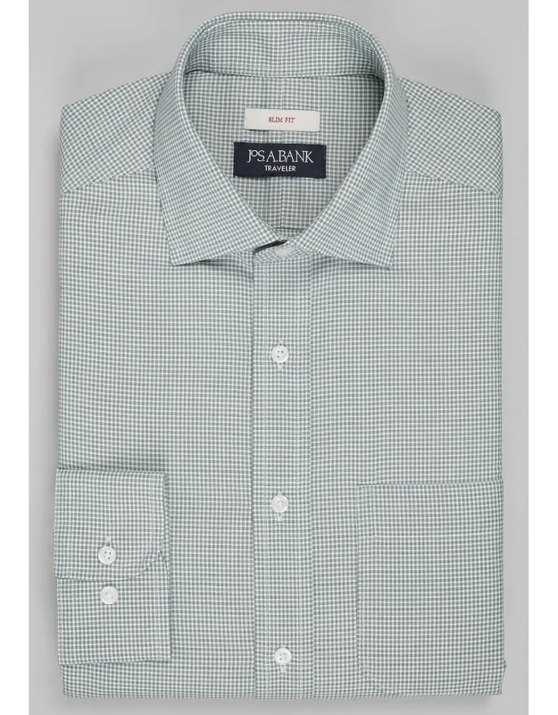 Traveler Collection Slim Fit Spread Collar Micro Check Dress Shirt