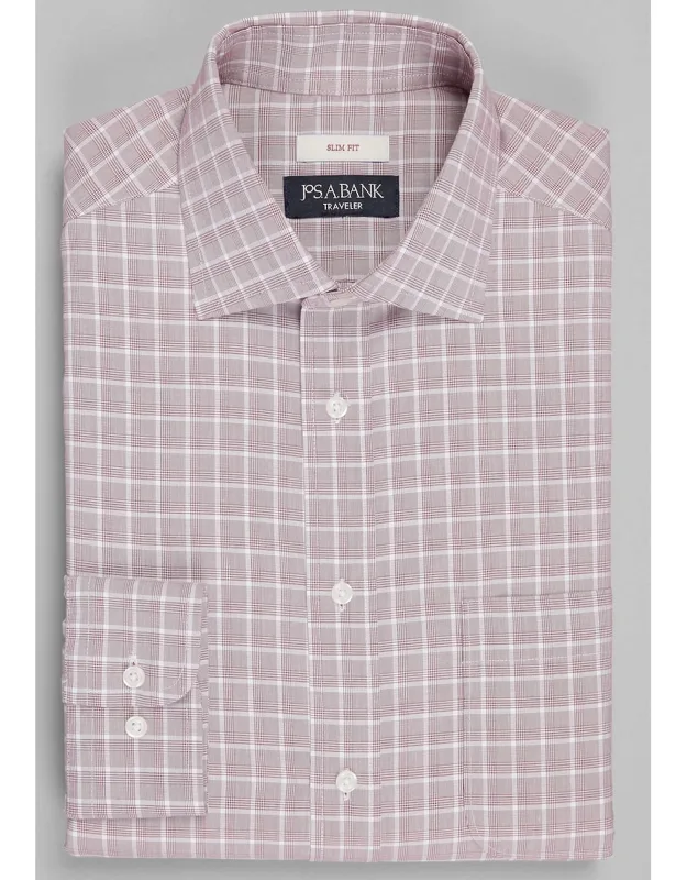 Traveler Collection Slim Fit Spread Collar Glen Plaid Dress Shirt