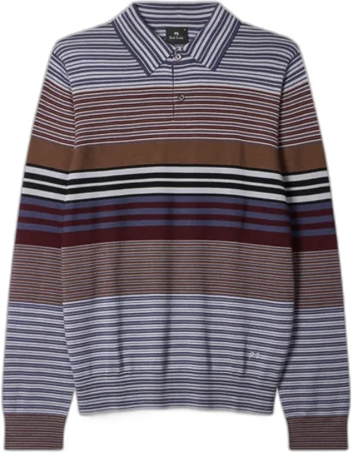 Merino Wool Stripe Long-sleeve Polo Shirt