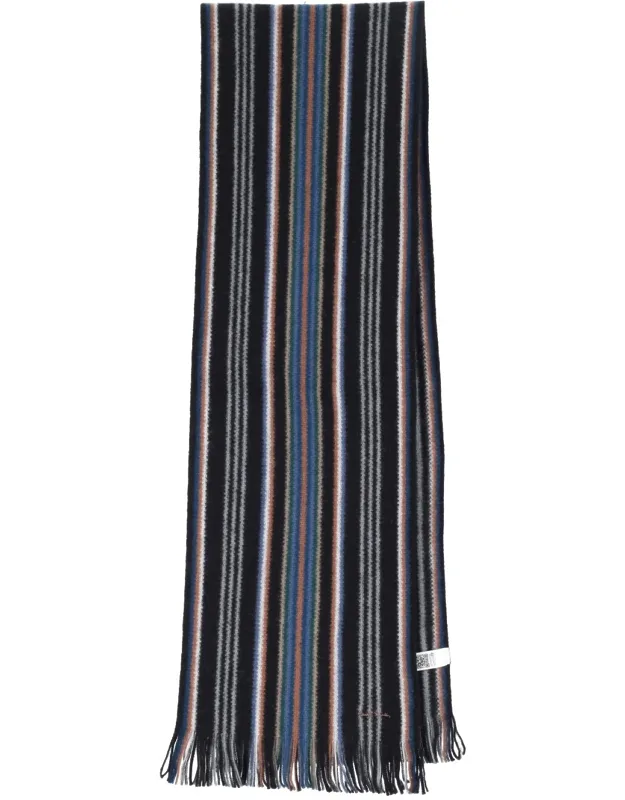 Scarf With Striped Pattern And Fringed Hem