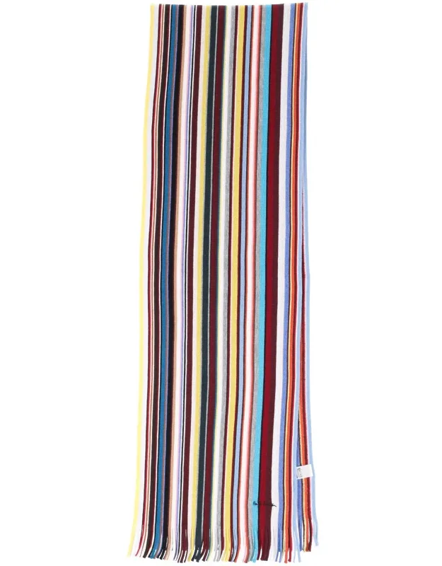 Merino Wool Scarf With Striped Pattern, Fringed Hem