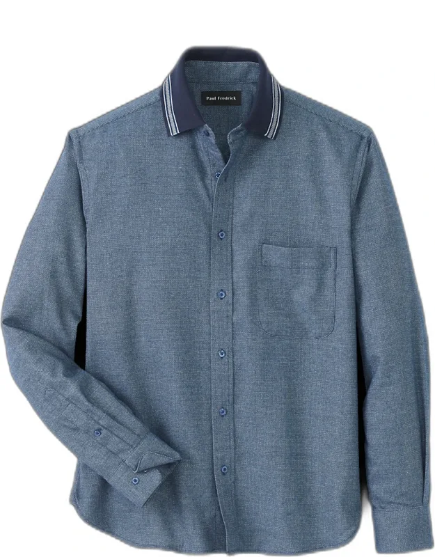 Slim Fit Polyester Blend Solid Casual Shirt, Point Collar, Two-button Adjustable Cuffs