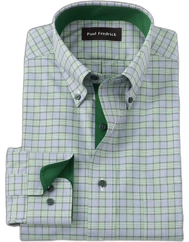 Comfort Stretch Non-iron Plaid Dress Shirt With Contrast Trim