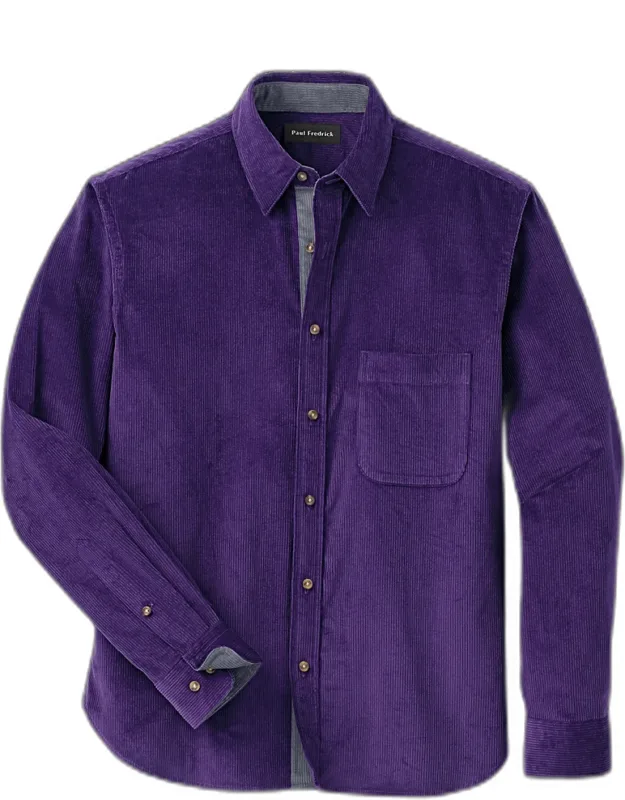 Slim Fit Cotton Corduroy Casual Shirt With Point Collar And Two-button Adjustable Cuffs