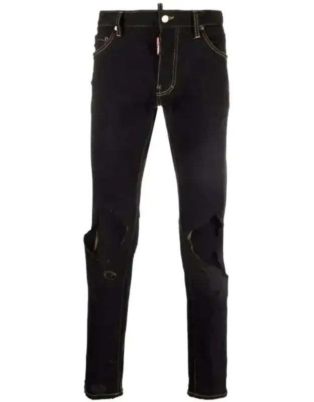 Slim-fit Denim Jeans With Distressed Details