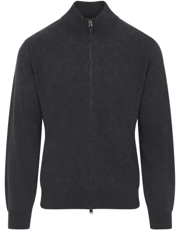 Full Zip High Neck Wool Cardigan