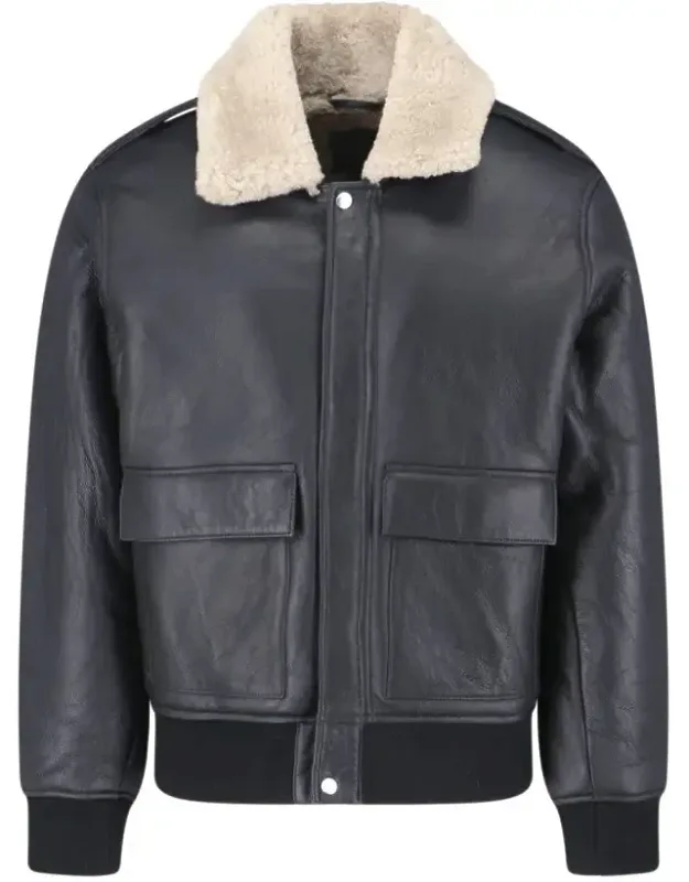 Shearling-collar Leather Jacket