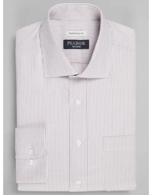 Traveler Collection Traditional Fit Spread Collar Stripe Dress Shirt