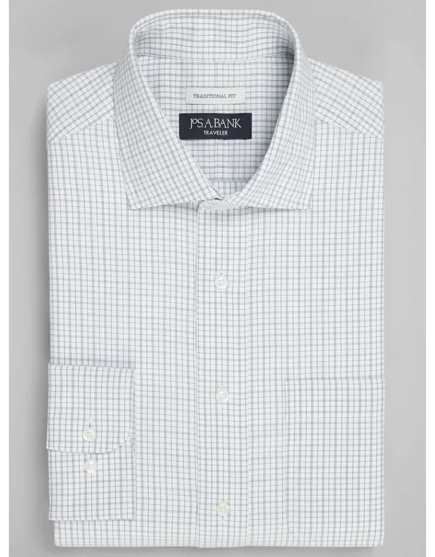 Traveler Collection Traditional Fit Spread Collar Check Dress Shirt