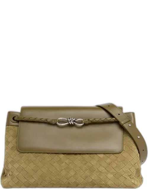 Andiamo Intrecciato Suede And Leather Messenger Bag