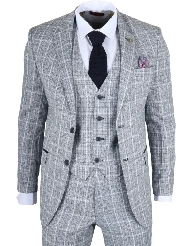 3 Piece Plaid Check Suit Set