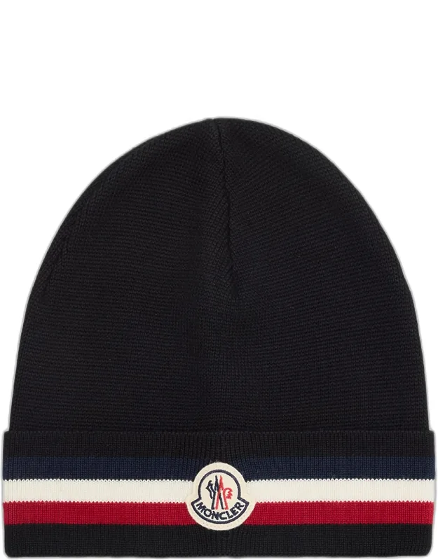 Wool Tricolor Knit Beanie Hat
