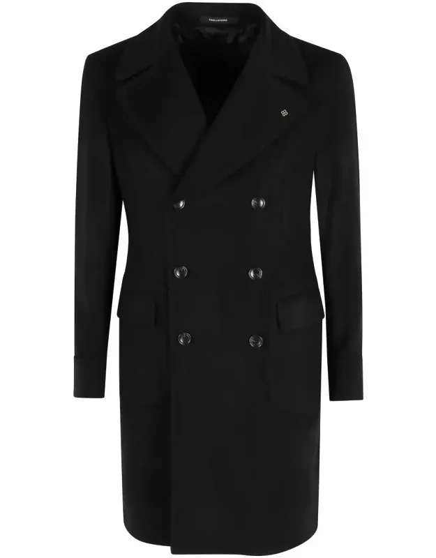 Double-breasted Coat With Pointed Lapel And Back Vent