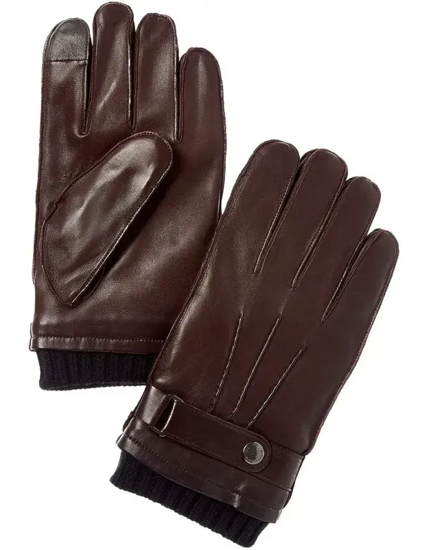 Belted Wool-trim Leather Gloves