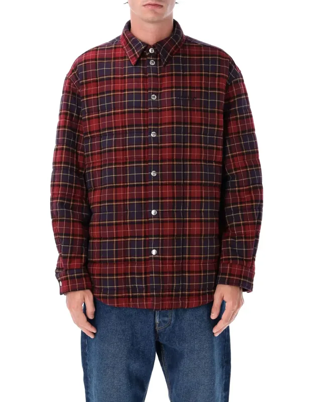 Padded Check Cotton Shirt Jacket With Logo
