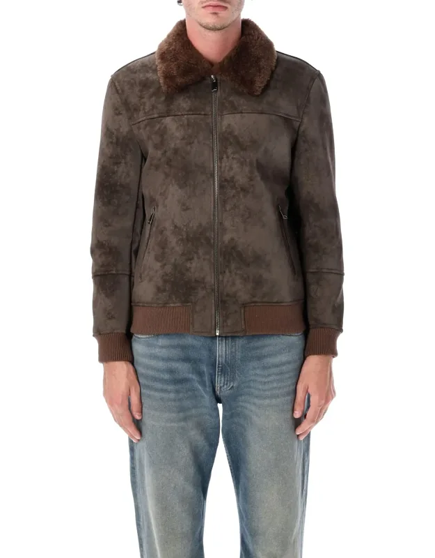 Eco-leather Biker Jacket With Shearling Collar