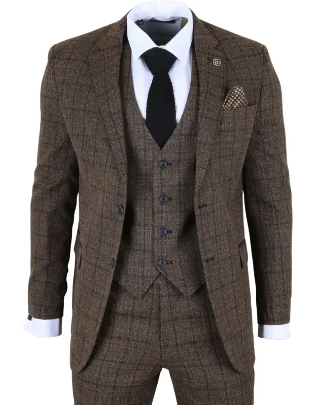 3 Piece Plaid Check Suit Set