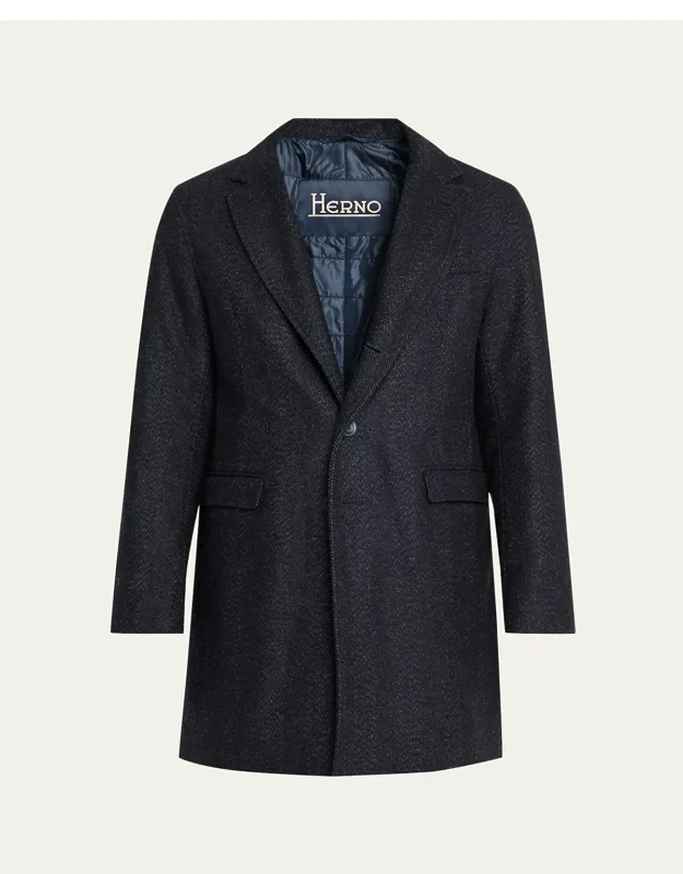 Wool-blend Herringbone Top Coat