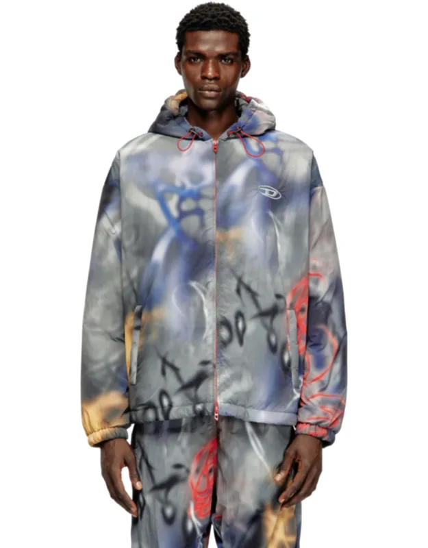 Padded Windbreaker With Graffiti Print