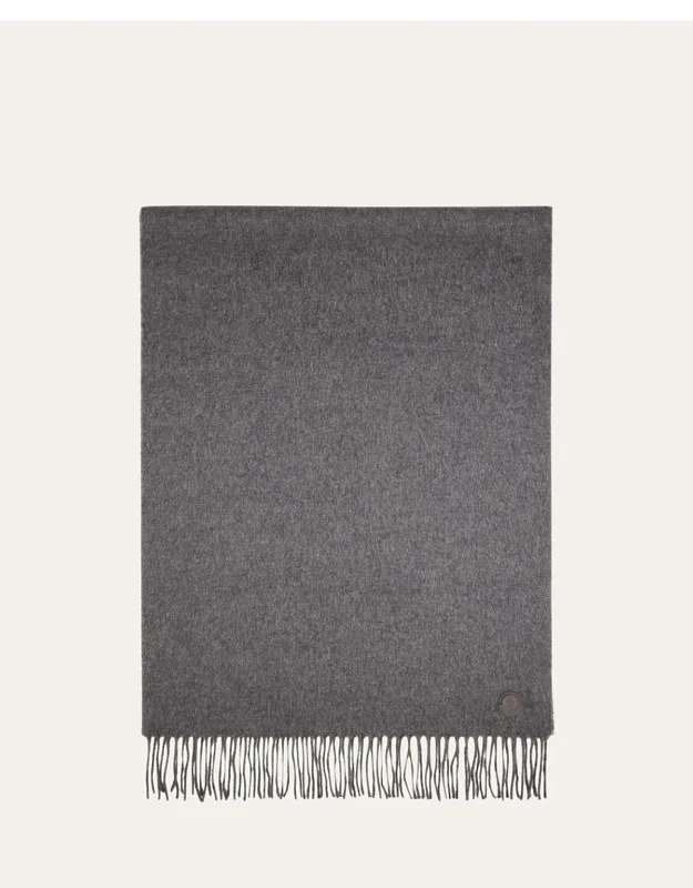 Fringed Cashmere Scarf With Leather Logo