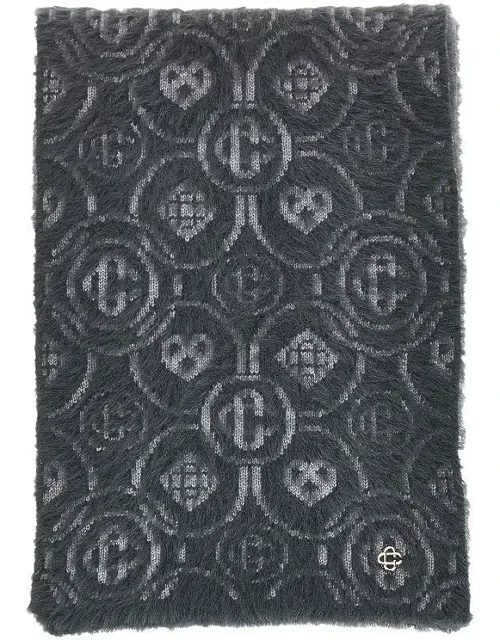 Fluffy Monogram Scarf With Soft Wool-blend Yarn And Mohair-effect Texture