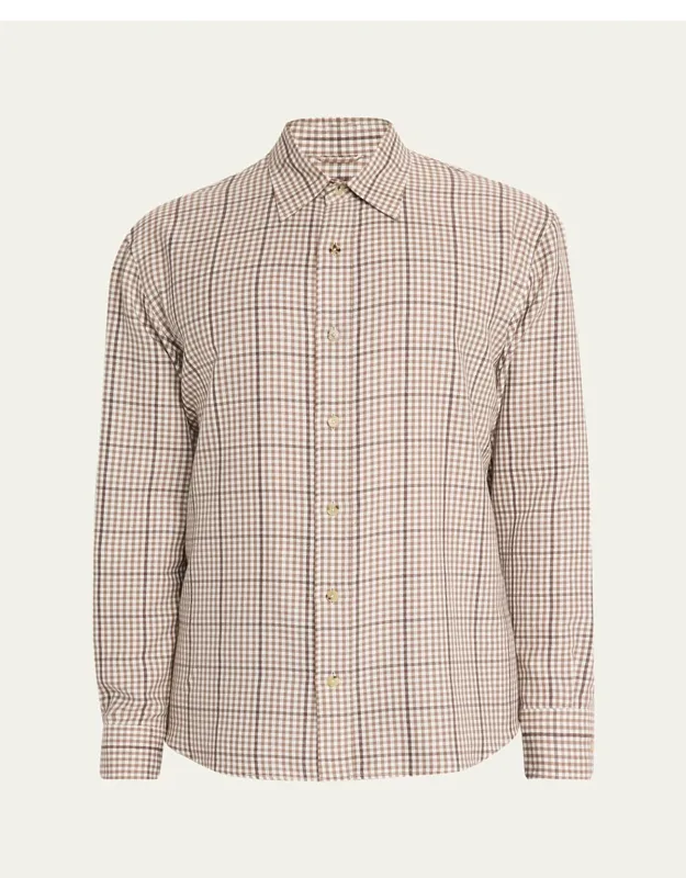Grid Check Cotton Button-down Shirt