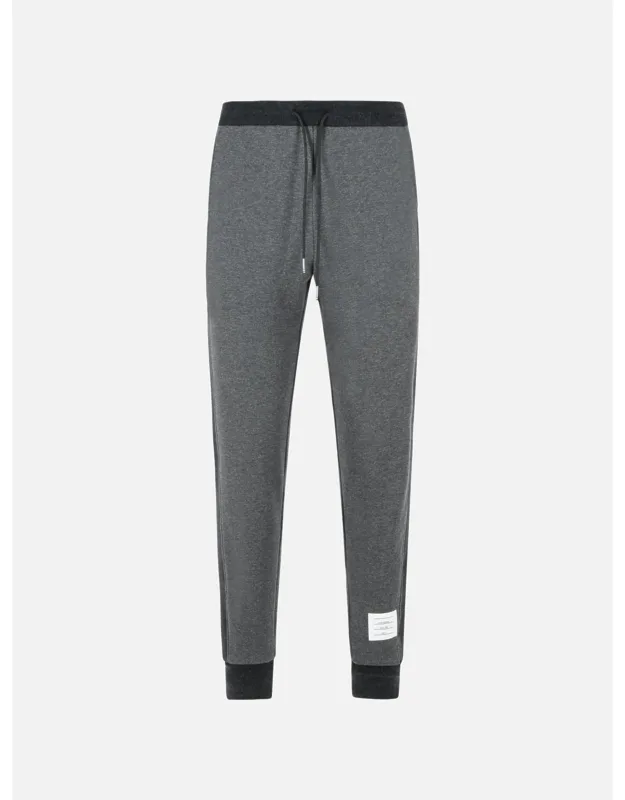 'jogger' Grey Cotton Pants With Ribbed Waist And Drawstring