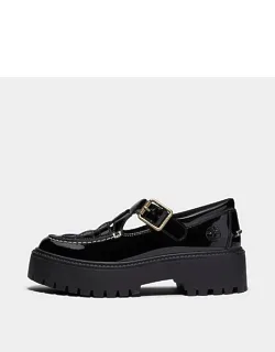 Patent Leather Platform Buckle Casual Shoes