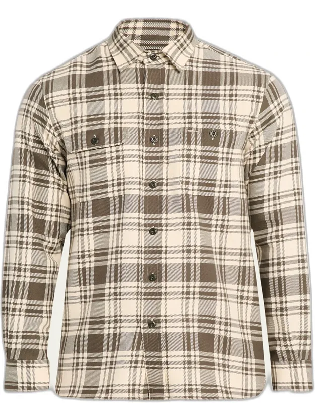 Cotton Plaid Double-pocket Button-down Shirt