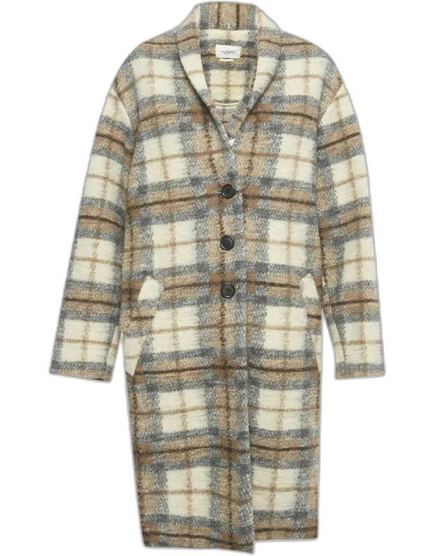 Checkered Wool Blend Coat