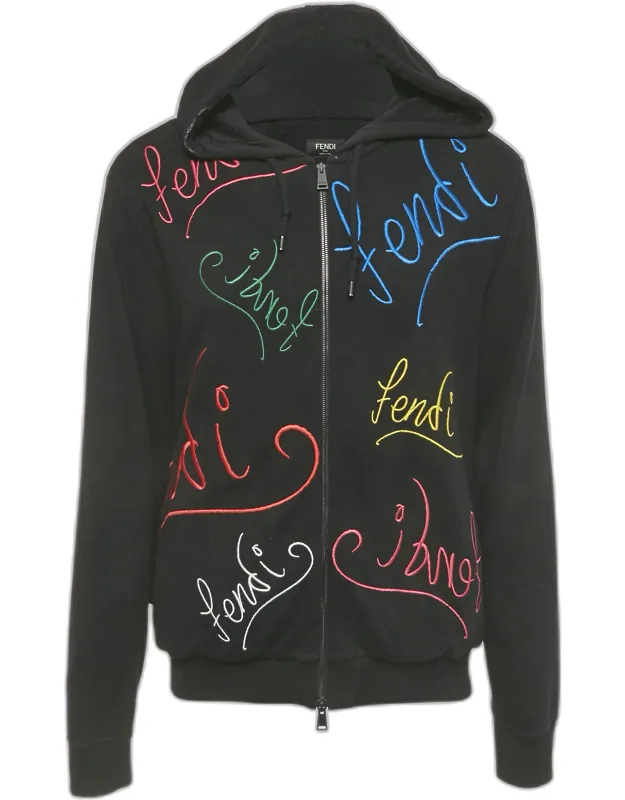 Logo Embroidered Cotton Zip-up Hoodie