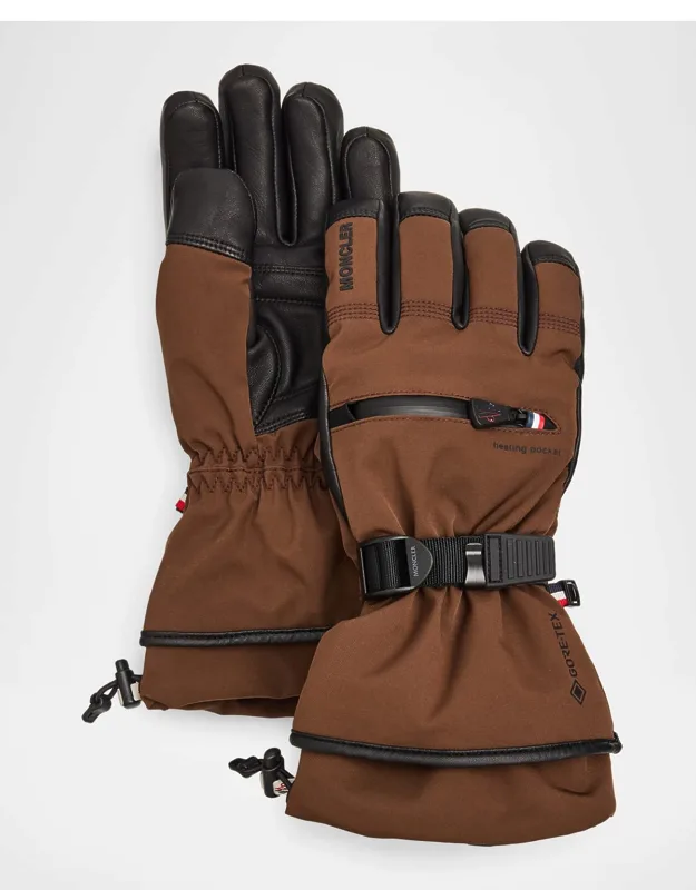 Leather And Stretch Nylon Padded Gloves With Pocket