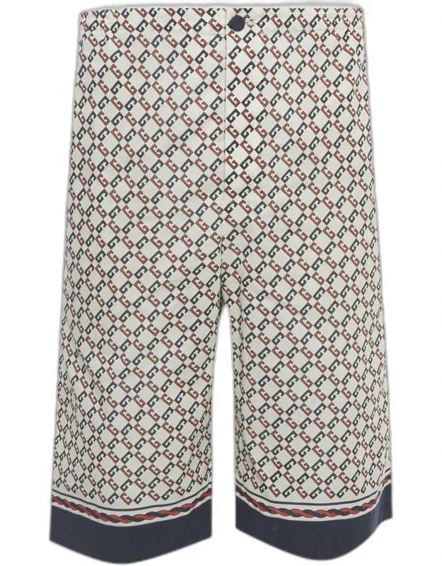 White Gg Print Cotton Shorts