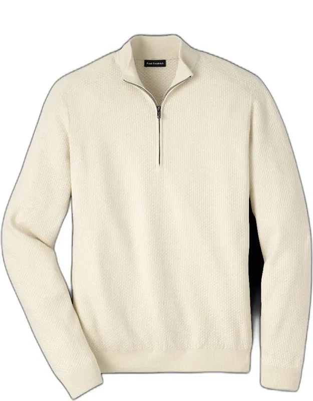 Silk Cotton Cashmere Quarter Zip Mock Neck Sweater