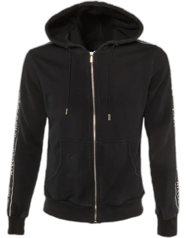 Black Bee Embroidered Cotton Atelier Logo Trim Zip-up Hoodie