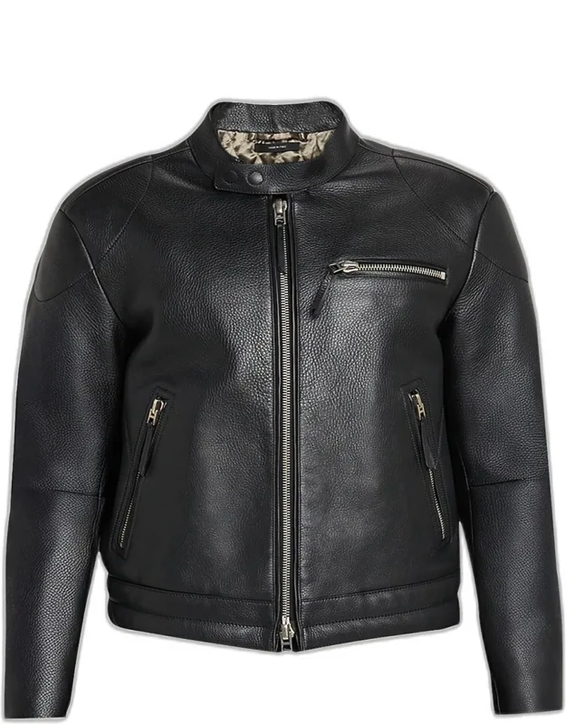Pebbled Leather Biker Jacket
